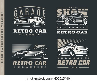 Retro Car Logo Illustrations On Dark Background