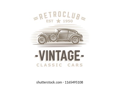 Retro car logo template. Vector, layered, text outlined. 
