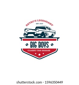Retro car logo template vector. Classic vehicle logo concept isolated in white background