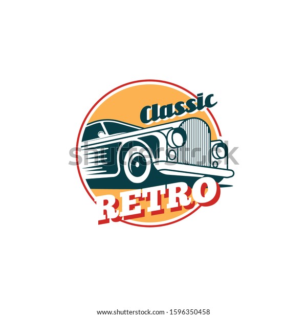 Retro car logo template vector. Classic\
vehicle logo concept isolated in white\
background