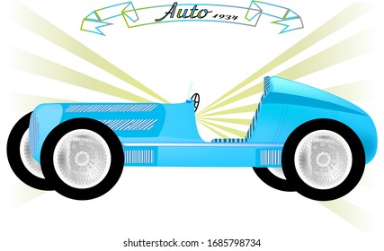 
retro car model 1934, blue
