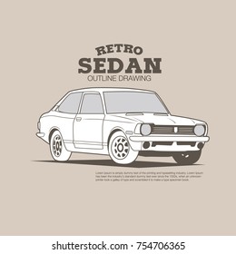 retro car - old sedan vector outline drawing 