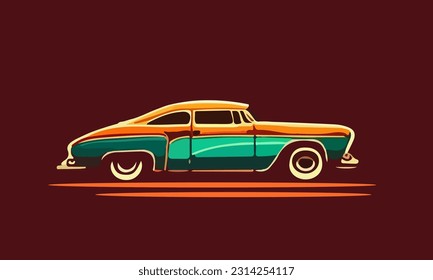 Un coche retro en un fondo oscuro, con vistas laterales. Ilustración del vector