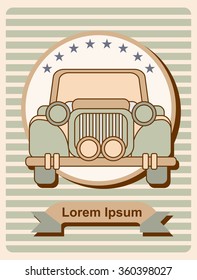 Retro car on a light background. The poster for competition. Objects isolated on background. Flat vector illustration.