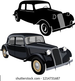 Retro car on white