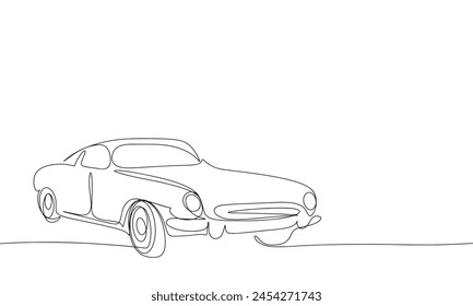 Coche retro una línea continua. Coche de arte de línea. Arte vectorial dibujado a mano.