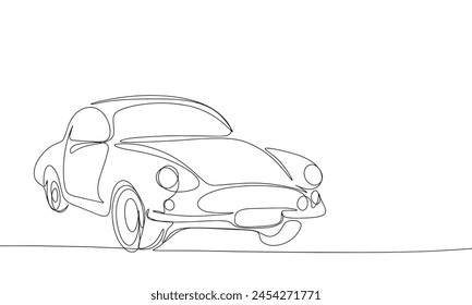 Coche retro una línea continua. Coche de arte de línea. Arte vectorial dibujado a mano.