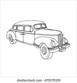 Retro car. Outline vector illustration.
