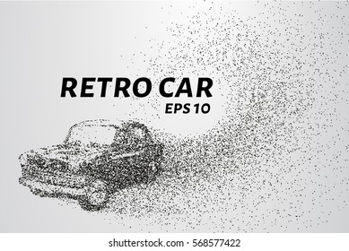 Retro car of the particles. Old car consists of circles and points. Vector illustration.