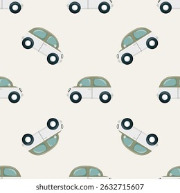 Retro car pattern with beige and white vehicles