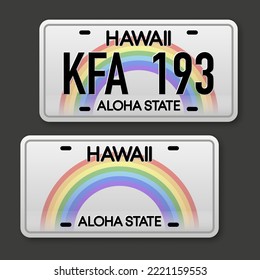 Retro car plate for banner design. Aloha state. Isolated vector illustration. Business, icon set