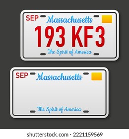 Retro car plate for banner design. Massachusets state. Isolated vector illustration. Business, icon set