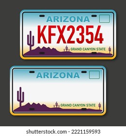 Retro car plate for banner design. Arizona state. Isolated vector illustration. Business, icon set