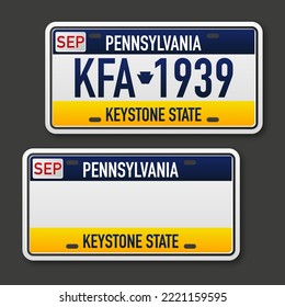 Retro car plate for banner design. Pennsylvania state. Isolated vector illustration. Business, icon set