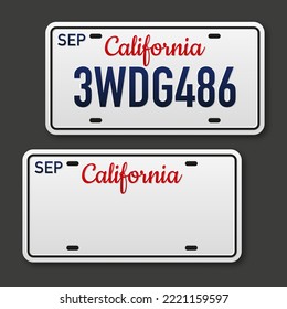 Retro car plate for banner design. California state. Isolated vector illustration. Business, icon set