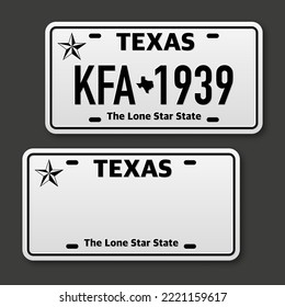 Retro car plate for banner design. Texas state. Isolated vector illustration. Business, icon set