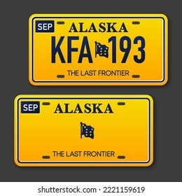 Retro car plate for banner design. Alaska state. Isolated vector illustration. Business, icon set