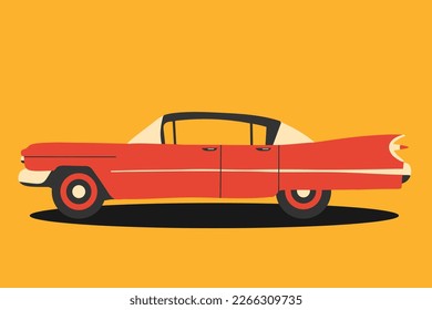 Retro car. Red retro cabriolet. Vector illustration. Vintage car. Flat style.