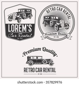 Retro car rental isolated logo set emblems, badges and design elements on white background