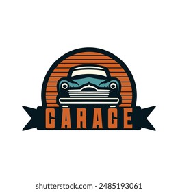 Retro car repair garage sign. Custom restoration shop.