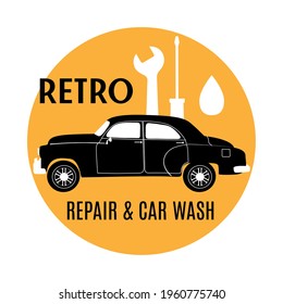 Retro car repair and wash. Logo design