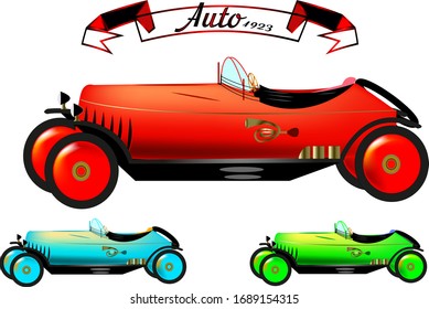 Retro-Auto, Muster 1923 drei Farben Grün, Rot und Blau