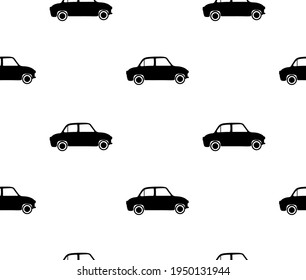 Retro-Auto. Nahtloses Muster mit schwarzem Auto. Handgezeichnete Vektorgrafik.