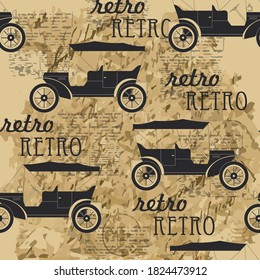 Retro car. Seamless pattern. Vector image.