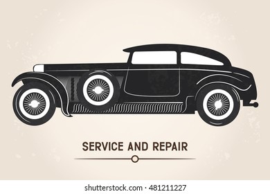 Retro car. service and repair poster