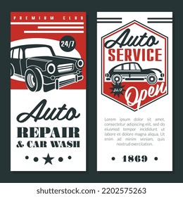 Retro Car Service and Repair Vintage Style Design Vector Template