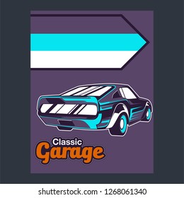Retro car service sign. Vector illustration. - Vector 