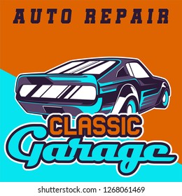 Retro car service sign. Vector illustration. - Vector 