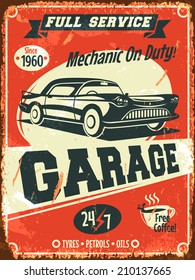 Retro car service sign. Vector illustration.