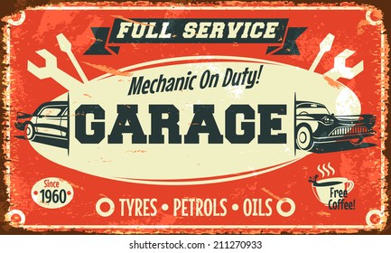 Retro car service sign. Vector illustration.