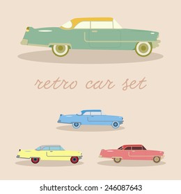 Retro car set in multiple colours