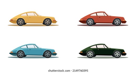 Retro car set on white background