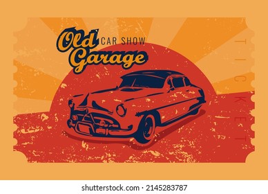 Retro car show ticket. Vintage style