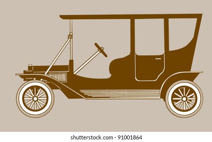 retro car silhouette on brown background, vector illustration