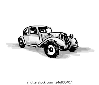Retro car sketch for your design. Vector illustration