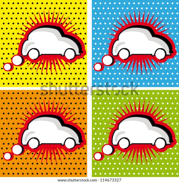 Retro\
Car Speech Bubble in Pop-Art Style comic\
sticker