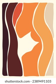Retro car stealthy groovy background. Abstract verical backdrop in retro style 60s, 70s. Colorful ripple waves and kitten head face silhouette naive funky handdrawn art modern abstract