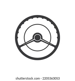 Retro Car Steering Wheel Isolated Outline Icon. Vector Automobile Moving Object, Driving Hand Wheel Steering Control Item In Vehicles. Bus, Truck Tractor Part Of Driving System Manipulated By Driver