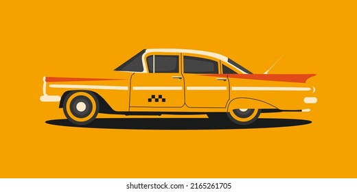 Retro Car Taxi. Classic yellow Taxi in Vintage style. Vector illustration.