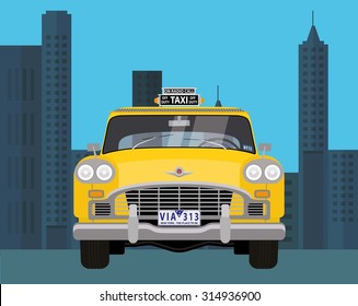 Retro Car Taxi In New York. Vector Illustration.