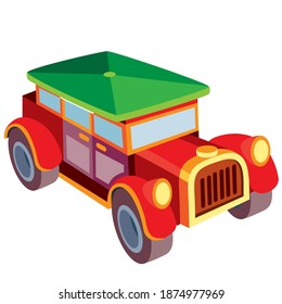 retro car with tent roof, cartoon illustration, isolated object on white background, vector, eps