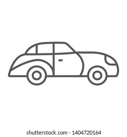 Retro car thin line icon, vintage and automobile, old car sign, vector graphics, a linear pattern on a white background, eps 10.