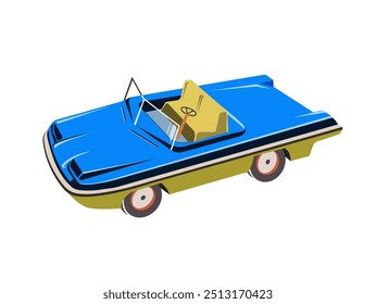 Retro car toy on white background. Vector 3d illustration