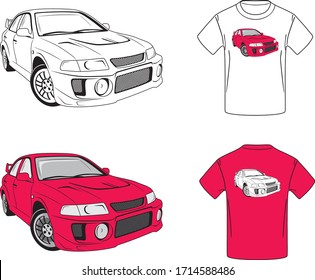 Retro car for t-shirt design. Two examples for printing. Vector