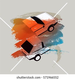 Retro Car typographic vintage style background. Vector illustration.