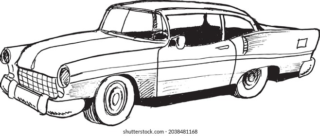 Retro car vector hand drawn sketch